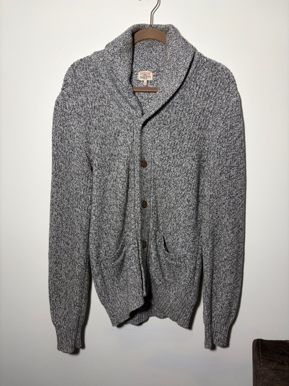 Faherty Men’s Marled Cotton Cashmere Cardigan Shawl CollarButton-Up Sweater